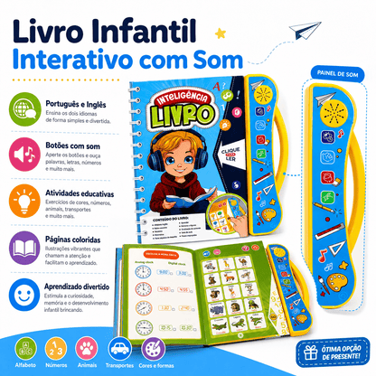 Livro Interativo Infantil Bilíngue com Som Português e Inglês