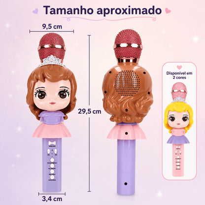 Microfone Karaokê Infantil Princesa com Bluetooth e Efeito de Voz