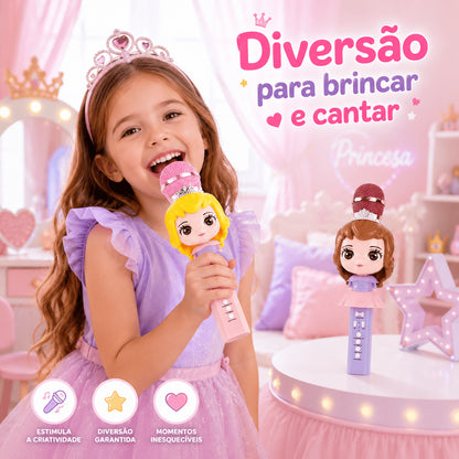 Microfone Karaokê Infantil Princesa com Bluetooth e Efeito de Voz